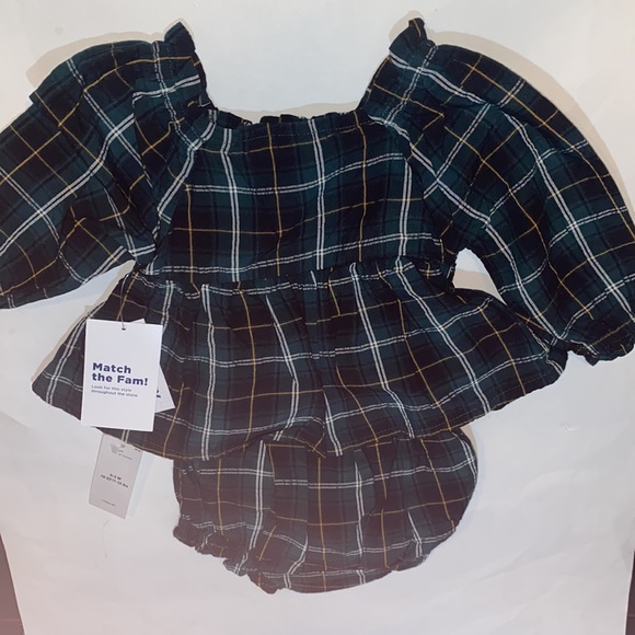 2PC Baby Plaid Dress Top Diaper Undies Green White Size 0-3 Months - Picture 4 of 5